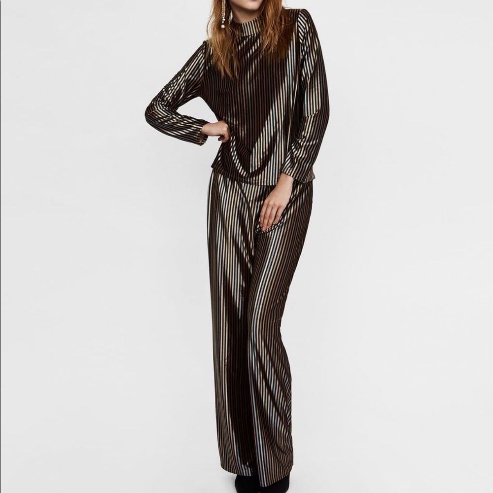 Zara Metallic Striped Matching Set (pants/top)
